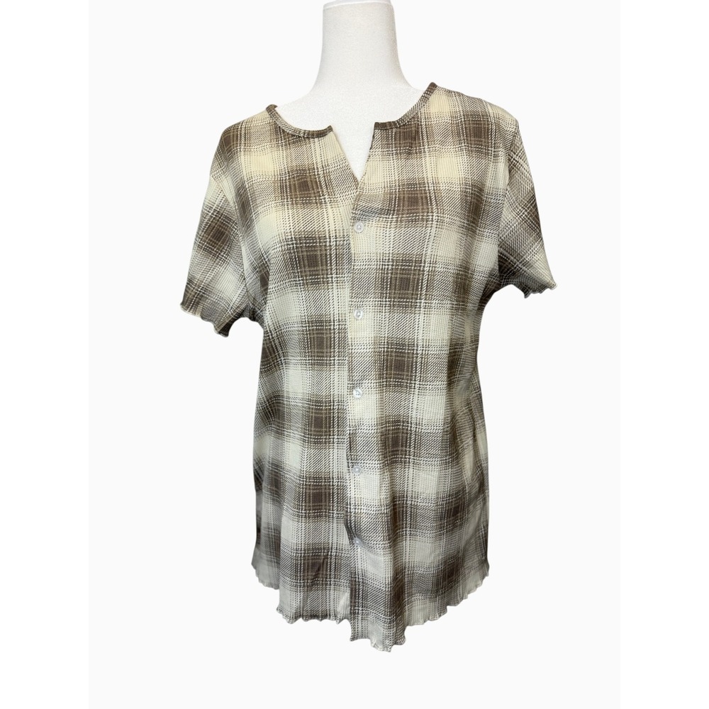Victoria's Secret XXL Plaid Waffle Knit Button Front Lounge Top NWT